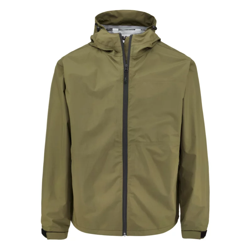 Men’s K2 Rain Jacket -front– waterproof, windproof, and breathable. Designed with a DWR-coated fabric, adjustable hood, zippered pockets, and a lightweight, packable design for outdoor adventures.